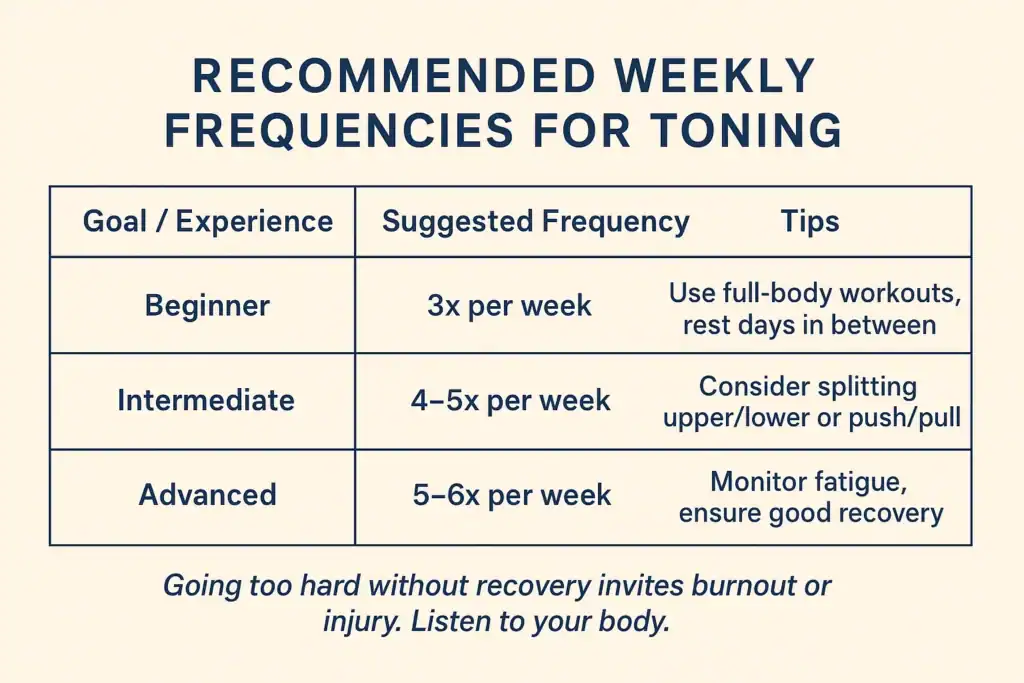 Graphic to show how often you should do exercise to help with toning Horsham